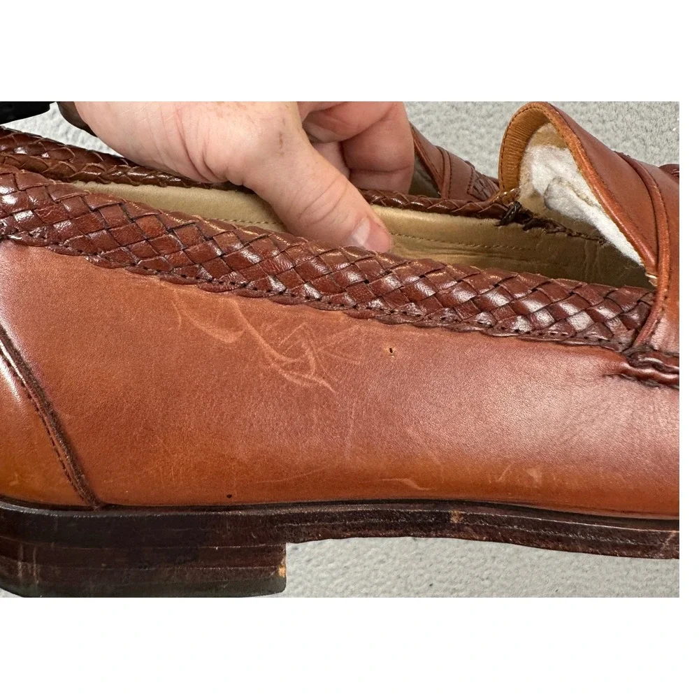 Allen Edmonds Shoes Men 10 Maxfield Tassel Brown Braided Leather Loafers Slip On